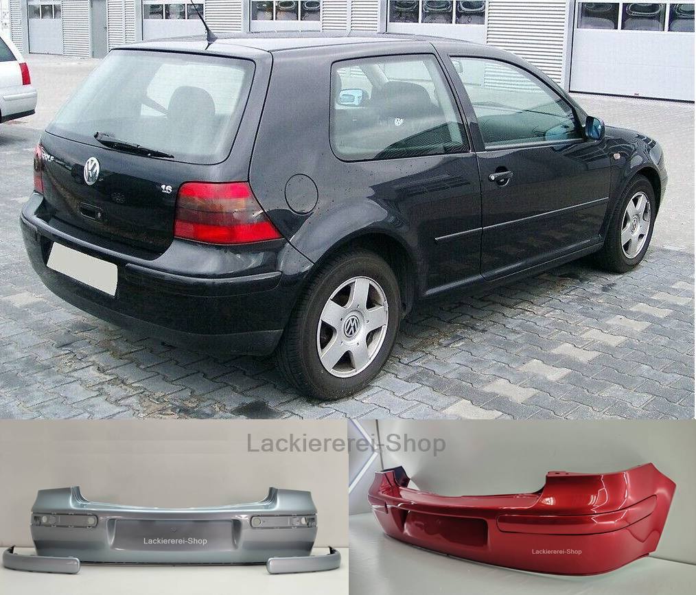 STOßSTANGE HINTEN LACKIERT IN WUNSCHFARBE + LEISTEN NEU für VW Golf 4 1997-2003