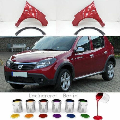 KOTFLÜGEL VORNE LACKIERT IN WUNSCHFARBE NEU für Dacia Sandero Stepway 2008-2012 inkl. Zierleiste